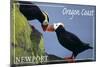 Newport, Oregon - Tufted Puffins - Lantern Press-Lantern Press-Mounted Art Print