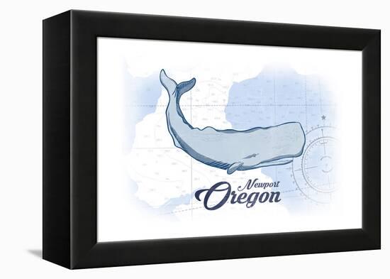 Newport, Oregon - Whale - Blue - Coastal Icon-Lantern Press-Framed Stretched Canvas