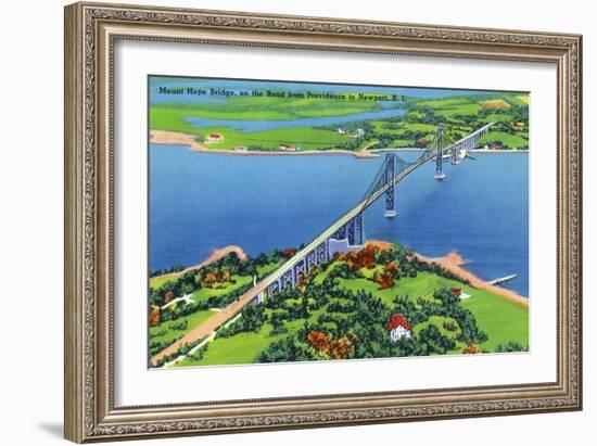 Newport, Rhode Island - Aerial View of the Mount Hope Bridge, c.1935-Lantern Press-Framed Art Print