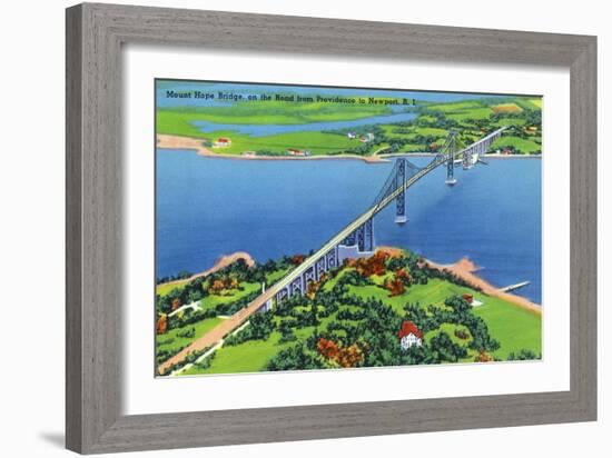 Newport, Rhode Island - Aerial View of the Mount Hope Bridge, c.1935-Lantern Press-Framed Art Print