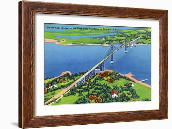 Newport, Rhode Island - Aerial View of the Mount Hope Bridge, c.1935-Lantern Press-Framed Art Print