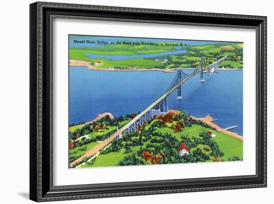 Newport, Rhode Island - Aerial View of the Mount Hope Bridge, c.1935-Lantern Press-Framed Art Print