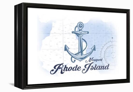 Newport, Rhode Island - Anchor - Blue - Coastal Icon-Lantern Press-Framed Stretched Canvas