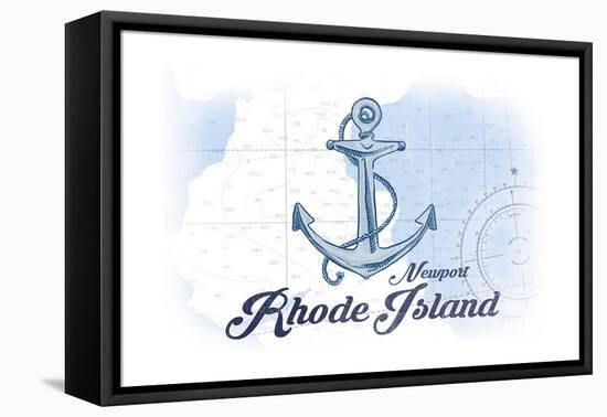Newport, Rhode Island - Anchor - Blue - Coastal Icon-Lantern Press-Framed Stretched Canvas