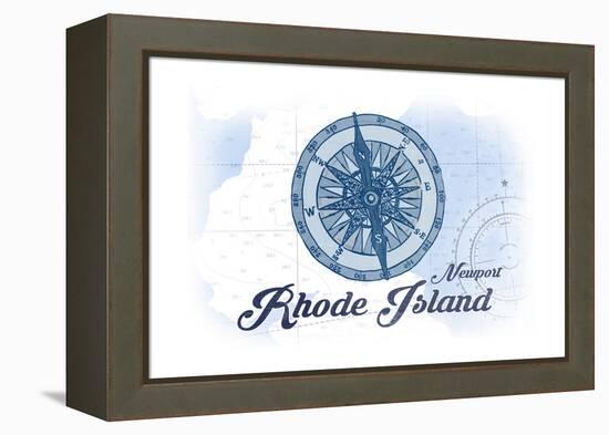 Newport, Rhode Island - Compass - Blue - Coastal Icon-Lantern Press-Framed Stretched Canvas