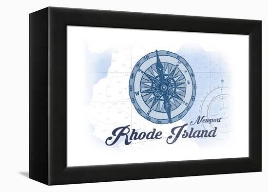 Newport, Rhode Island - Compass - Blue - Coastal Icon-Lantern Press-Framed Stretched Canvas