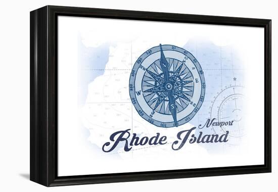 Newport, Rhode Island - Compass - Blue - Coastal Icon-Lantern Press-Framed Stretched Canvas