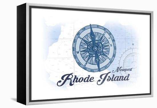 Newport, Rhode Island - Compass - Blue - Coastal Icon-Lantern Press-Framed Stretched Canvas