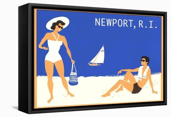 Newport, Rhode Island, Couple on Beach-null-Framed Stretched Canvas