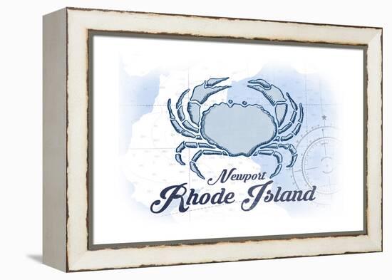 Newport, Rhode Island - Crab - Blue - Coastal Icon-Lantern Press-Framed Stretched Canvas