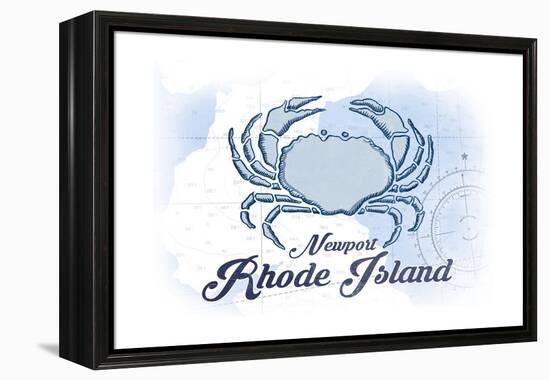 Newport, Rhode Island - Crab - Blue - Coastal Icon-Lantern Press-Framed Stretched Canvas