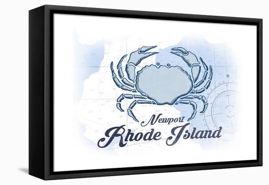 Newport, Rhode Island - Crab - Blue - Coastal Icon-Lantern Press-Framed Stretched Canvas