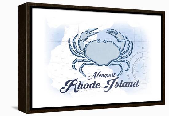 Newport, Rhode Island - Crab - Blue - Coastal Icon-Lantern Press-Framed Stretched Canvas