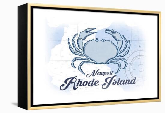 Newport, Rhode Island - Crab - Blue - Coastal Icon-Lantern Press-Framed Stretched Canvas