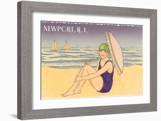 Newport, Rhode Island, Girl on Beach with Parasol-null-Framed Art Print