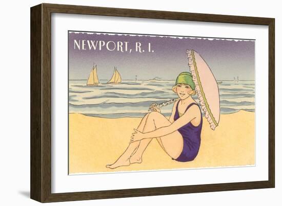 Newport, Rhode Island, Girl on Beach with Parasol-null-Framed Art Print