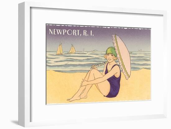 Newport, Rhode Island, Girl on Beach with Parasol-null-Framed Art Print
