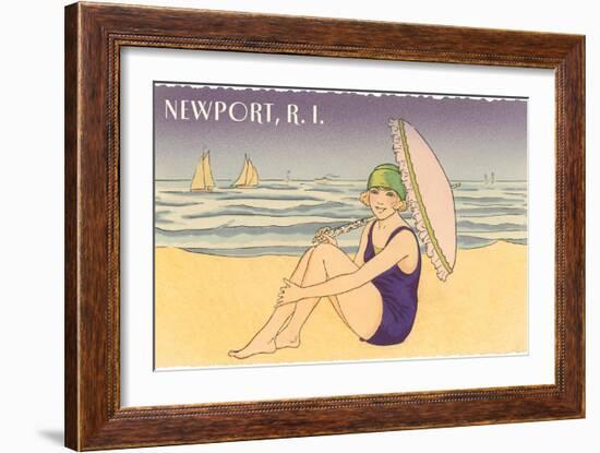 Newport, Rhode Island, Girl on Beach with Parasol-null-Framed Art Print