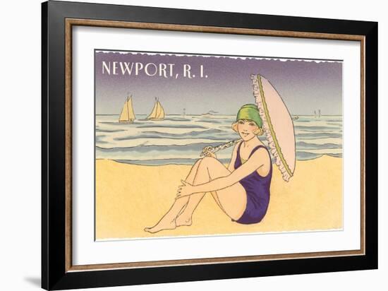 Newport, Rhode Island, Girl on Beach with Parasol-null-Framed Art Print