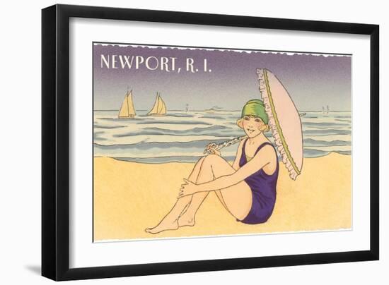 Newport, Rhode Island, Girl on Beach with Parasol-null-Framed Art Print