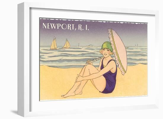 Newport, Rhode Island, Girl on Beach with Parasol-null-Framed Art Print