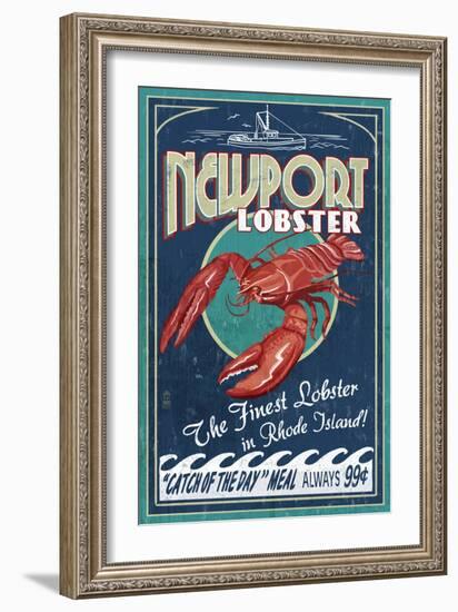 Newport, Rhode Island - Lobster Vintage Sign-Lantern Press-Framed Art Print