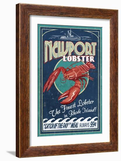 Newport, Rhode Island - Lobster Vintage Sign-Lantern Press-Framed Art Print