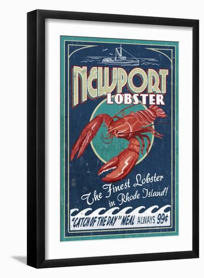 Newport, Rhode Island - Lobster Vintage Sign-Lantern Press-Framed Art Print