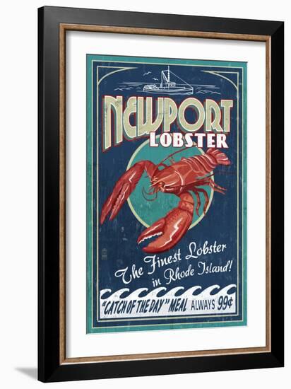 Newport, Rhode Island - Lobster Vintage Sign-Lantern Press-Framed Art Print