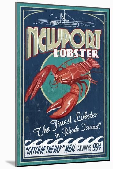 Newport, Rhode Island - Lobster Vintage Sign-Lantern Press-Mounted Art Print