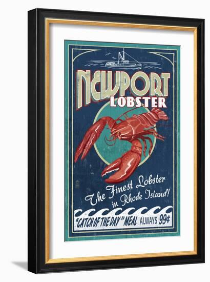 Newport, Rhode Island - Lobster Vintage Sign-Lantern Press-Framed Art Print