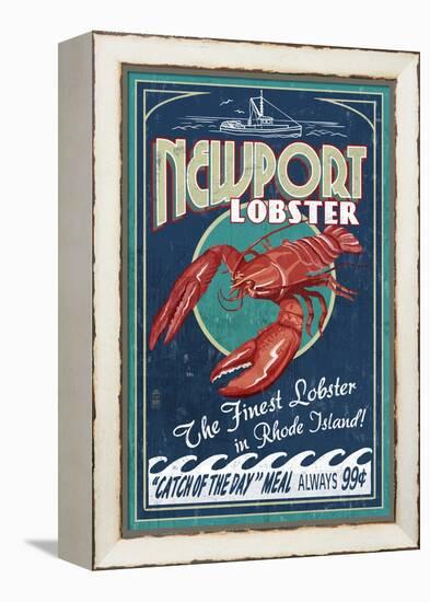 Newport, Rhode Island - Lobster Vintage Sign-Lantern Press-Framed Stretched Canvas