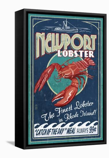 Newport, Rhode Island - Lobster Vintage Sign-Lantern Press-Framed Stretched Canvas
