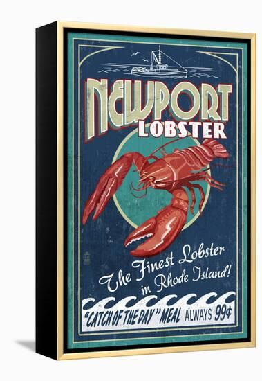 Newport, Rhode Island - Lobster Vintage Sign-Lantern Press-Framed Stretched Canvas