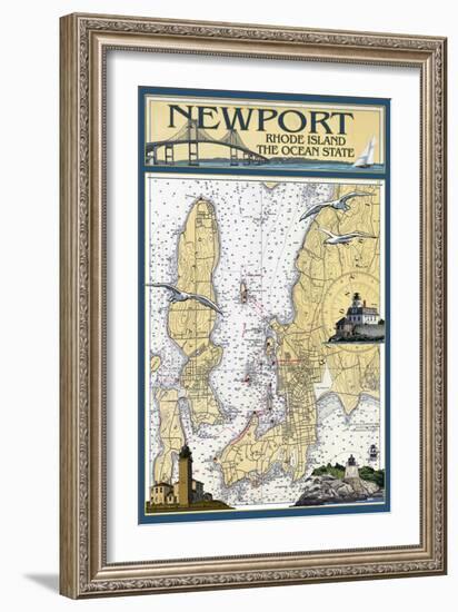 Newport, Rhode Island Nautical Chart-Lantern Press-Framed Art Print