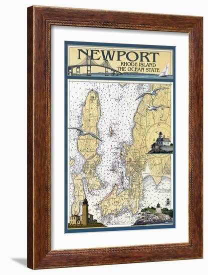 Newport, Rhode Island Nautical Chart-Lantern Press-Framed Art Print