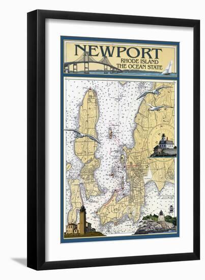 Newport, Rhode Island Nautical Chart-Lantern Press-Framed Art Print