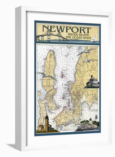 Newport, Rhode Island Nautical Chart-Lantern Press-Framed Art Print