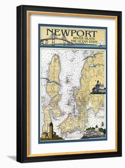 Newport, Rhode Island Nautical Chart-Lantern Press-Framed Art Print