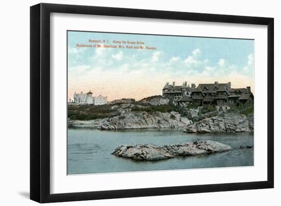 Newport, Rhode Island, Ocean Drive View of Two Large Mansions-Lantern Press-Framed Art Print