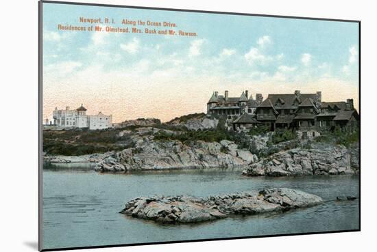 Newport, Rhode Island, Ocean Drive View of Two Large Mansions-Lantern Press-Mounted Art Print