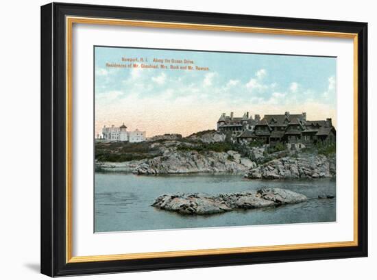 Newport, Rhode Island, Ocean Drive View of Two Large Mansions-Lantern Press-Framed Art Print