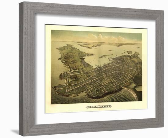 Newport, Rhode Island - Panoramic Map-Lantern Press-Framed Art Print