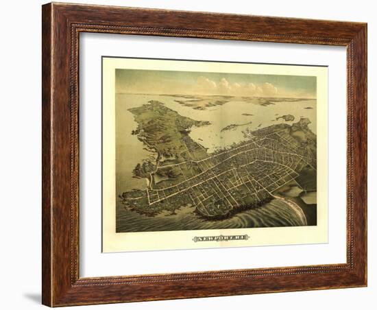 Newport, Rhode Island - Panoramic Map-Lantern Press-Framed Art Print