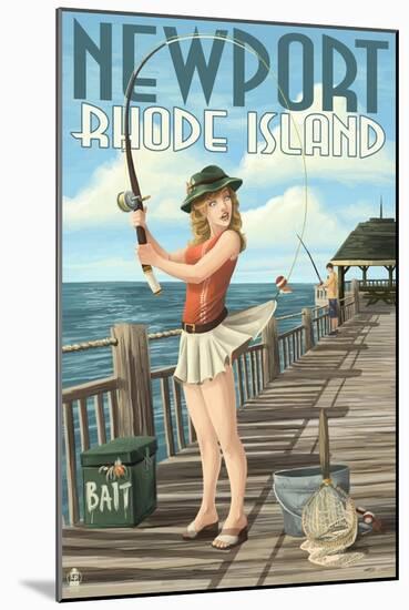 Newport, Rhode Island - Pinup Girl Fishing-Lantern Press-Mounted Art Print