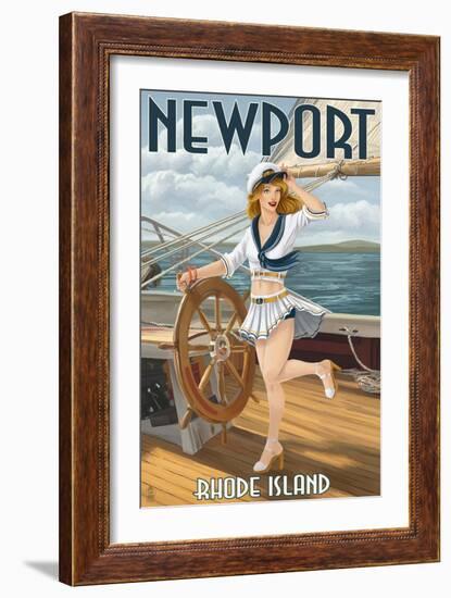 Newport, Rhode Island - Pinup Girl Sailing-Lantern Press-Framed Art Print