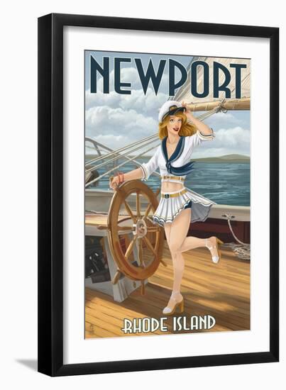 Newport, Rhode Island - Pinup Girl Sailing-Lantern Press-Framed Art Print