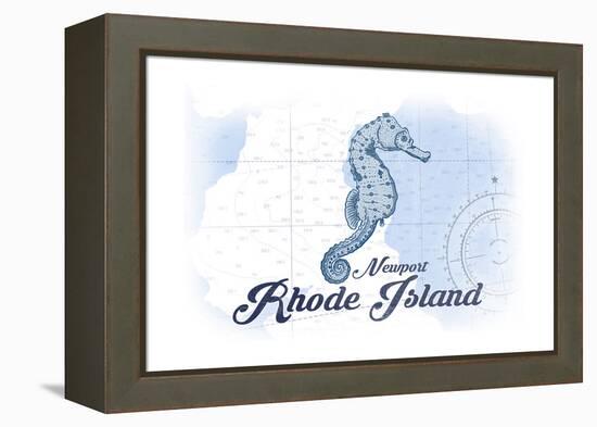 Newport, Rhode Island - Seahorse - Blue - Coastal Icon-Lantern Press-Framed Stretched Canvas