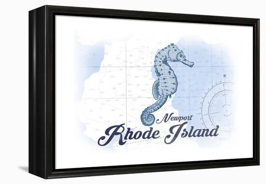 Newport, Rhode Island - Seahorse - Blue - Coastal Icon-Lantern Press-Framed Stretched Canvas
