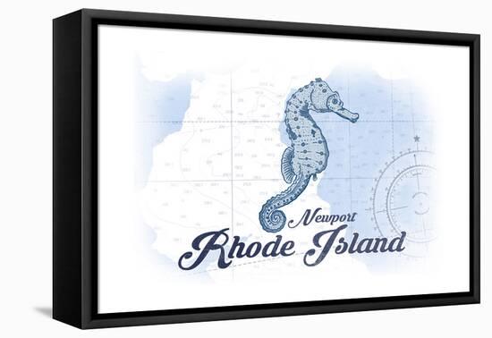 Newport, Rhode Island - Seahorse - Blue - Coastal Icon-Lantern Press-Framed Stretched Canvas